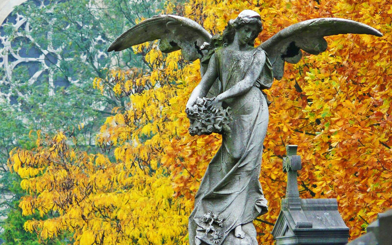 Angel statue in autumn