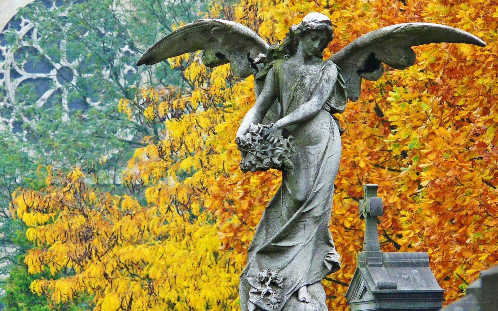 Angel statue in autumn