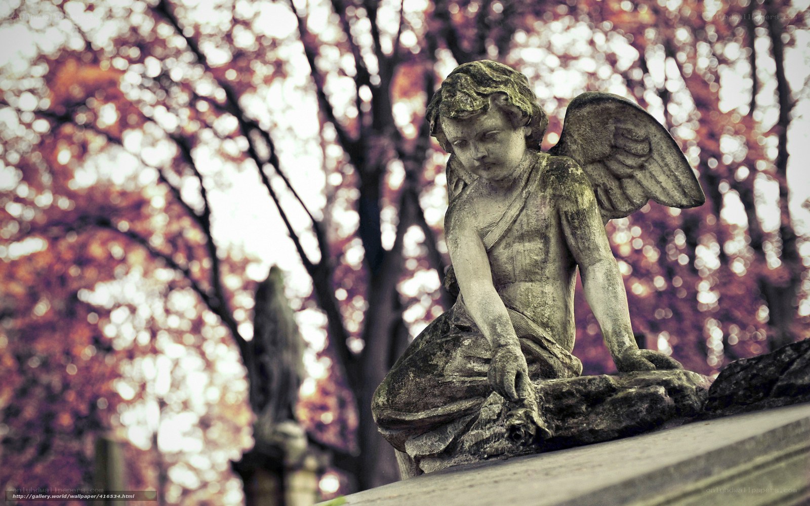 Angel statue in autumn park