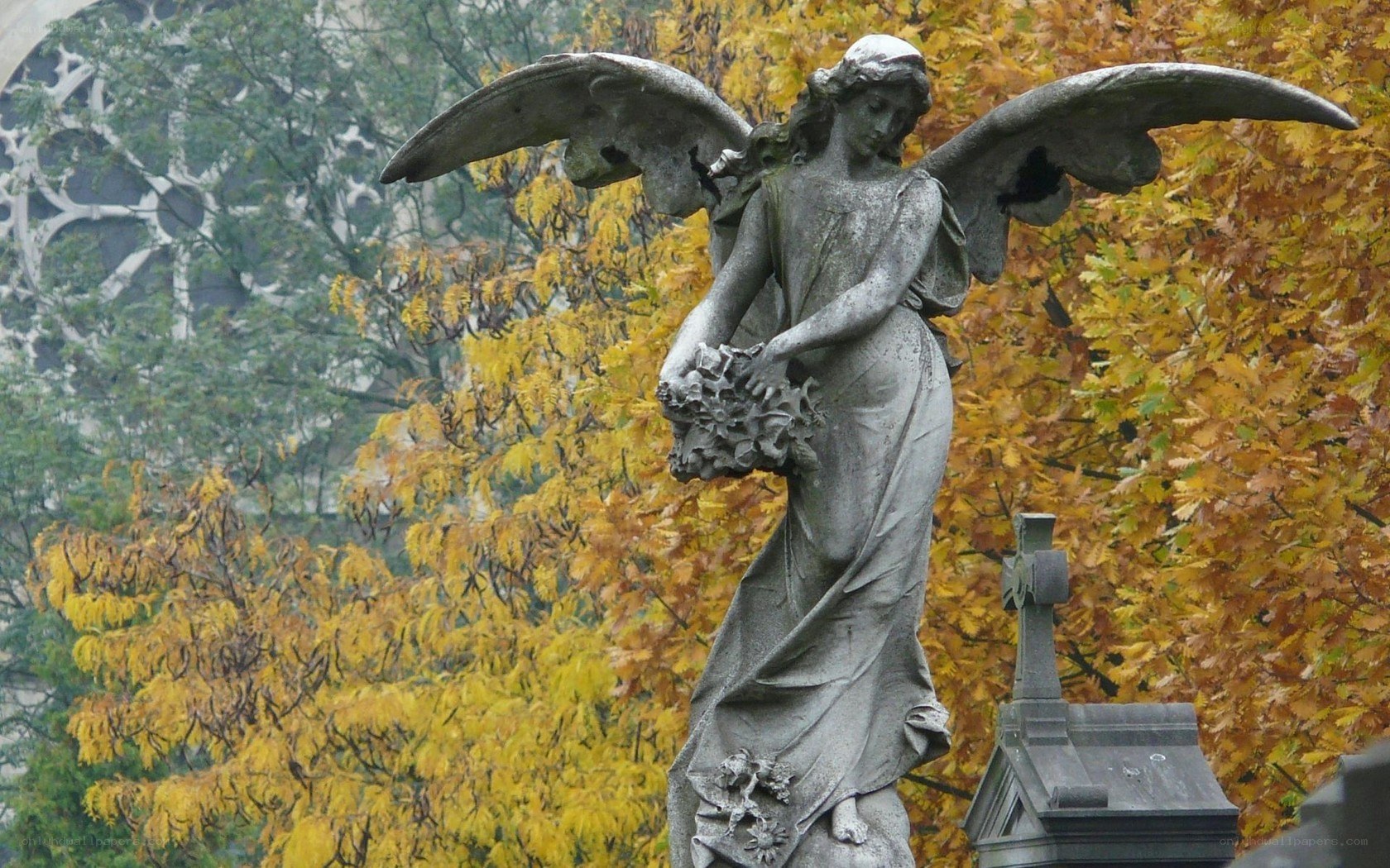 Angel statue in autumn