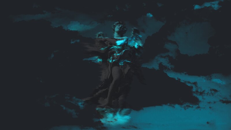 Angel Statue in Clouds — Teal