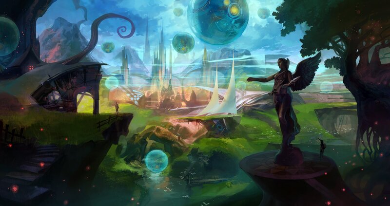 Angel Statue in Fantasy Landscape