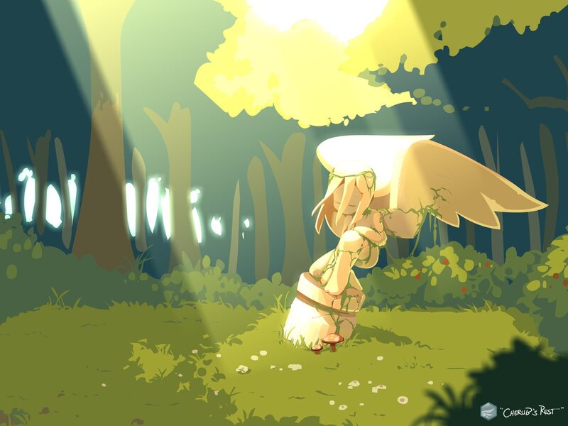 Angel Statue in Forest — Green, Serene