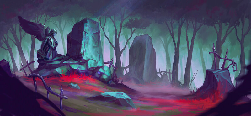 Angel Statue in Forest — Purple