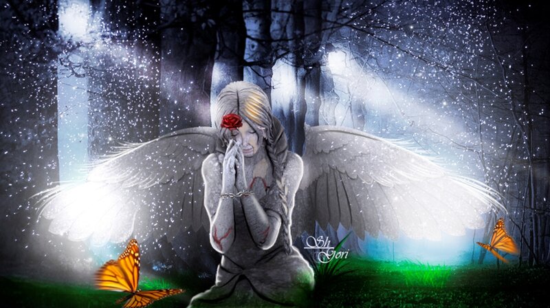 Angel Statue in Forest — White