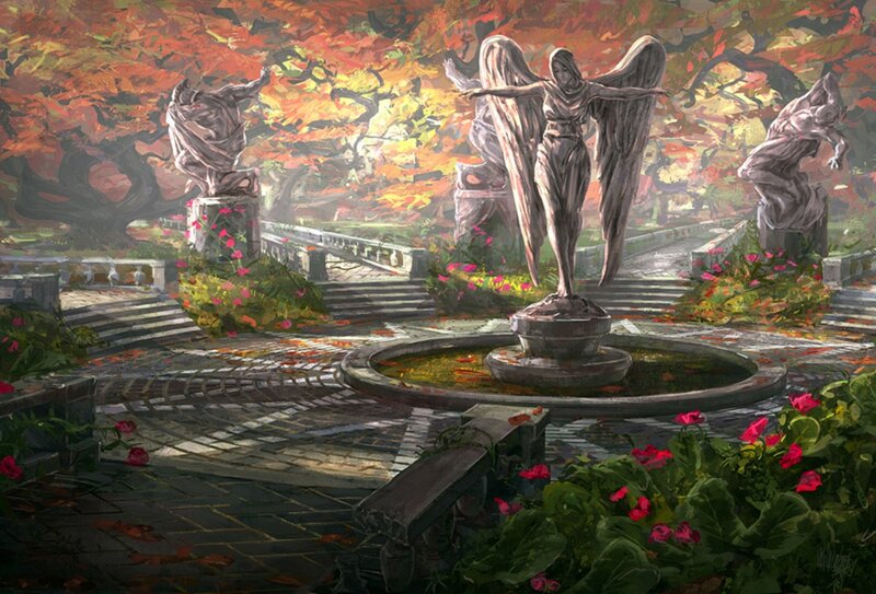 Angel Statue in Garden — Orange, Serene