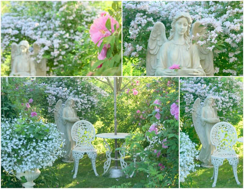 Angel Statue in Garden — White, Serene