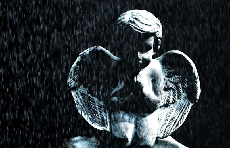 Angel Statue in Rain — Black