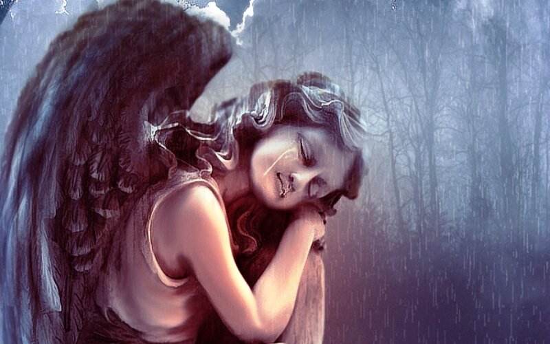 Angel Statue in Rain