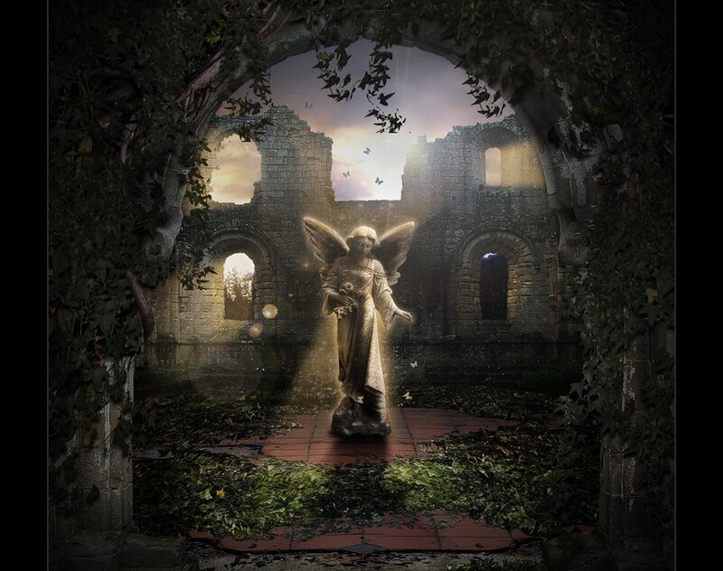 Angel statue in ruins