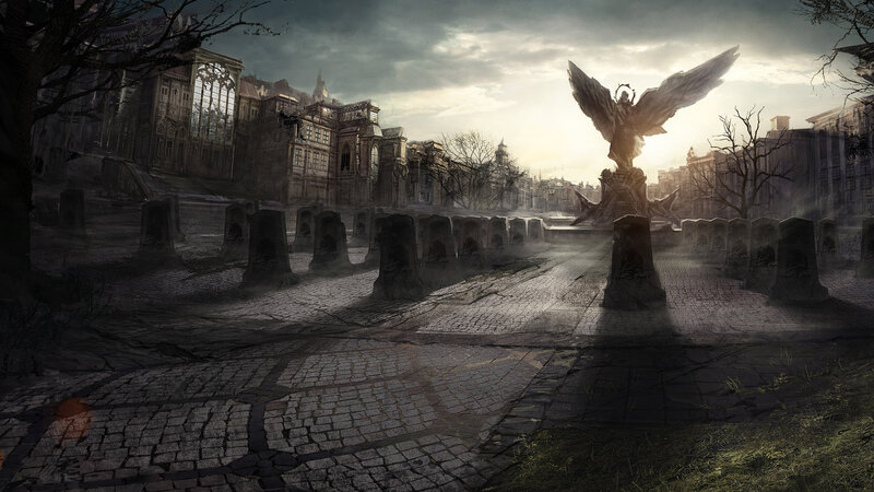 Angel Statue in Ruins — Gray, Dramatic