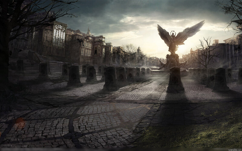 Angel Statue in Ruins — Gray