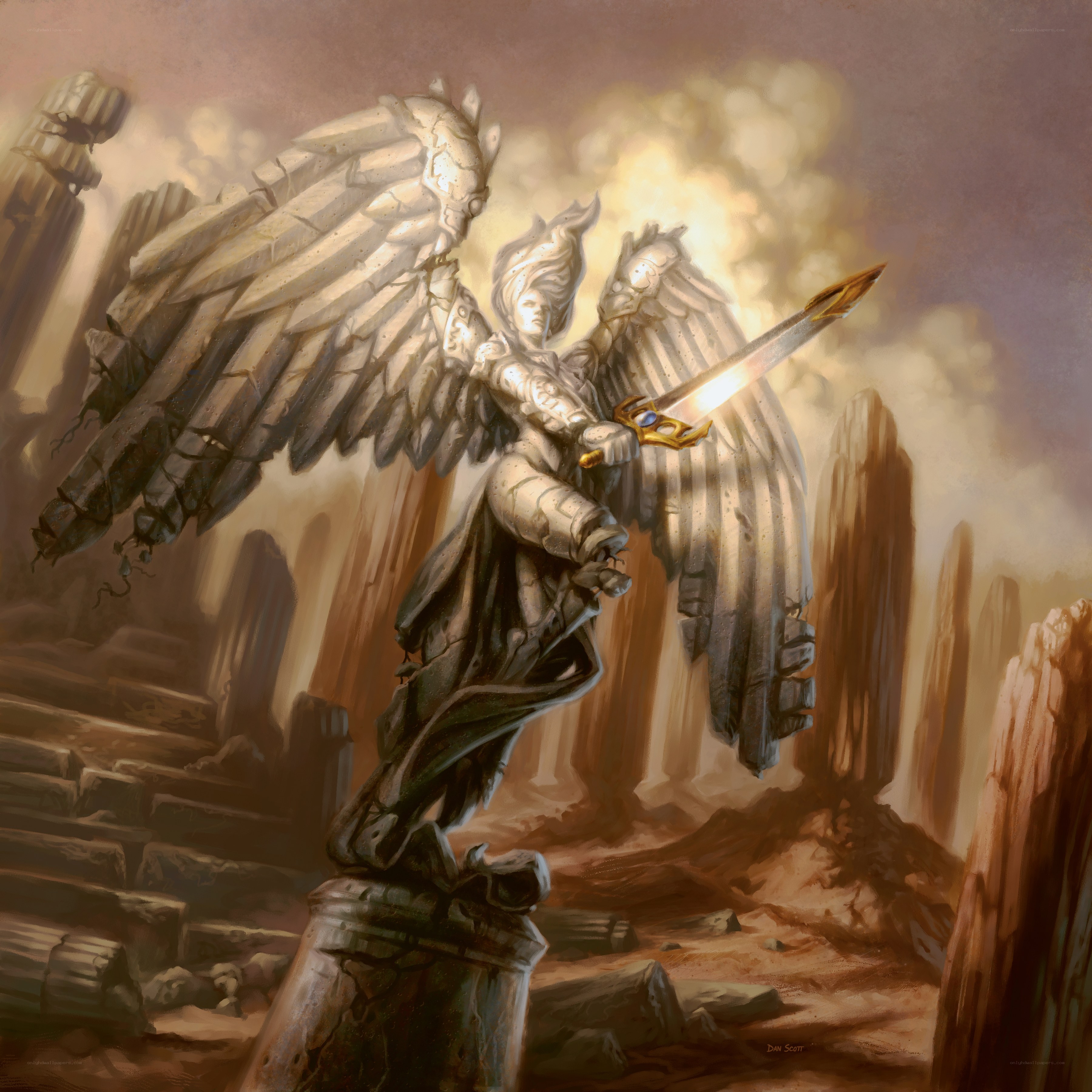 Angel statue in ruins