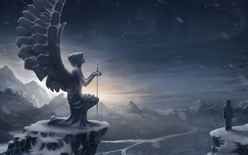 Angel Statue in Snow — Gray