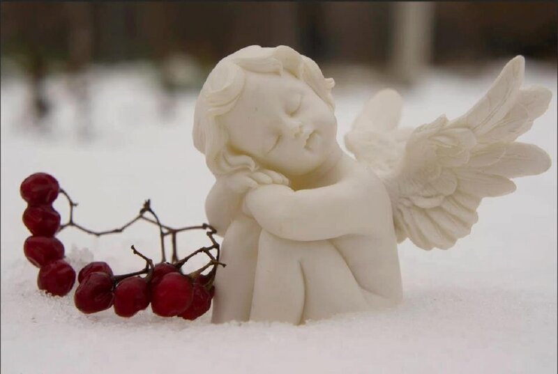 Angel Statue in Snow — White, Serene