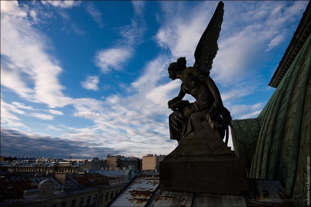 Angel statue on a rooftop