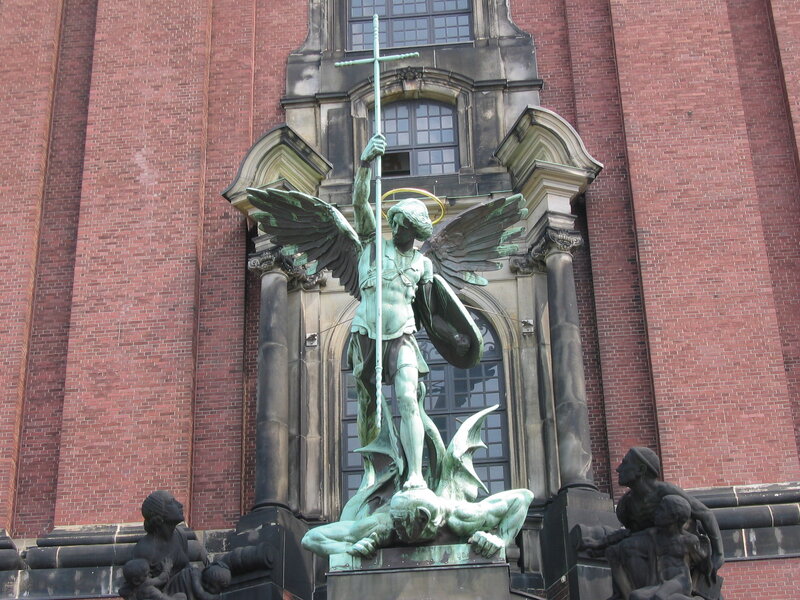 Angel statue on church facade