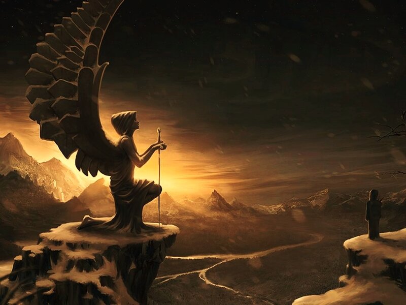Angel Statue on Cliff — Brown