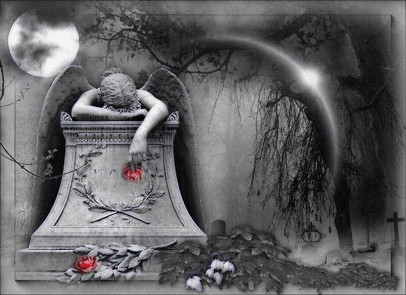 Angel Statue on Tombstone — Black