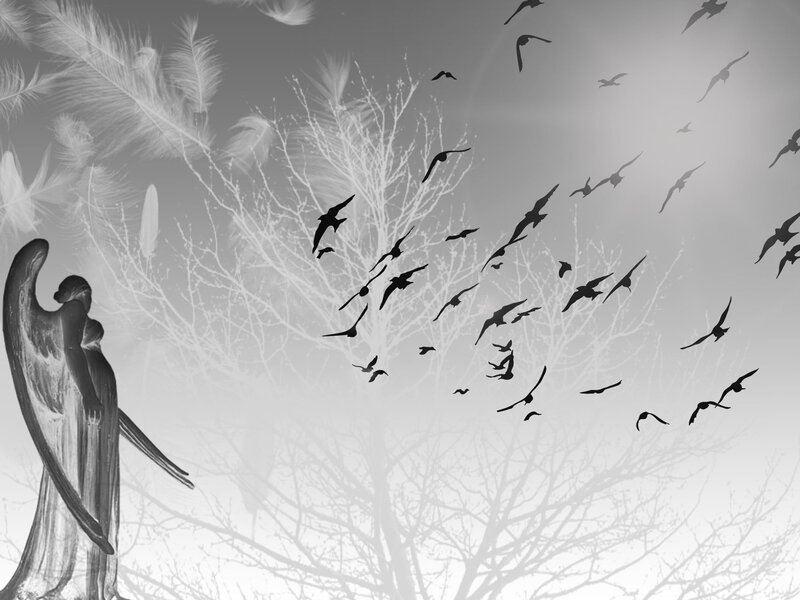 Angel Statue with Birds