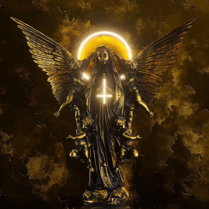 Angel Statue with Cherubs