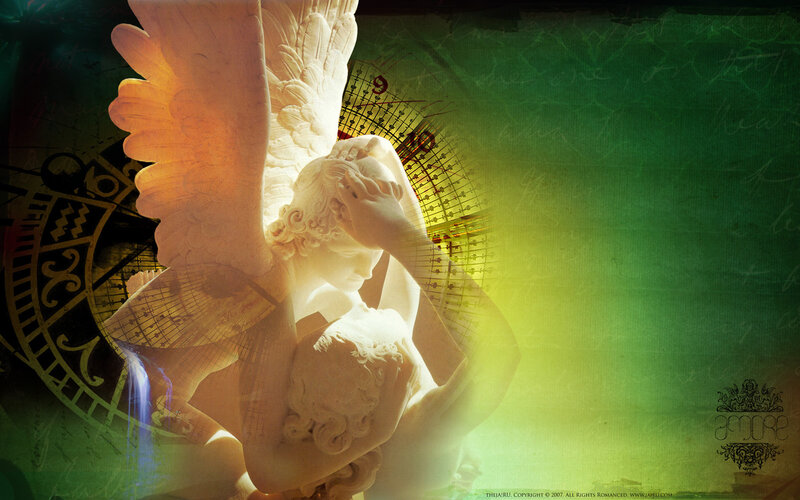 angel statue with clock background