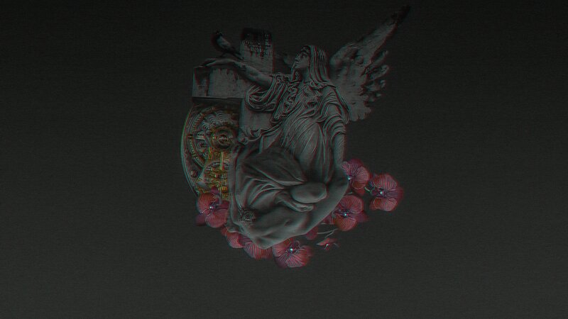 Angel Statue with Flowers — Gray, Dark