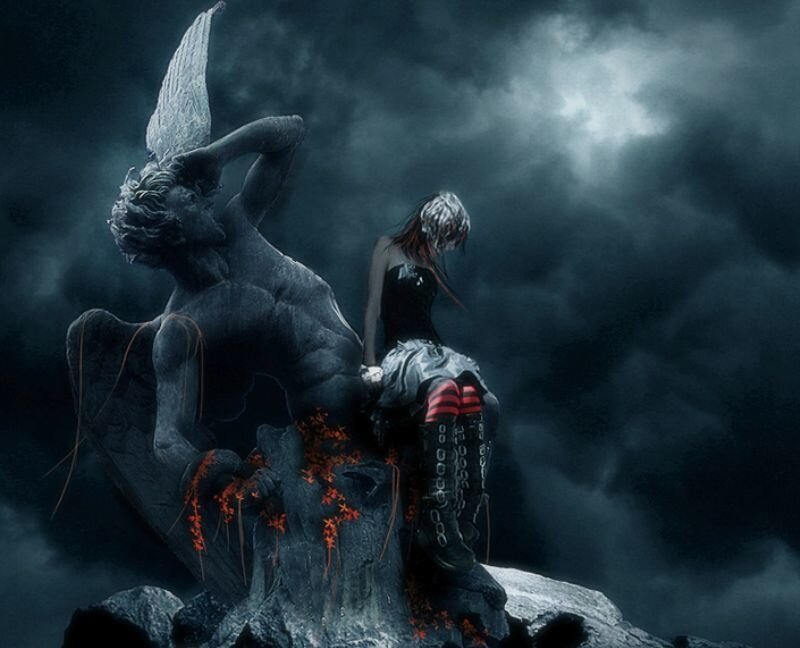 angel statue with girl