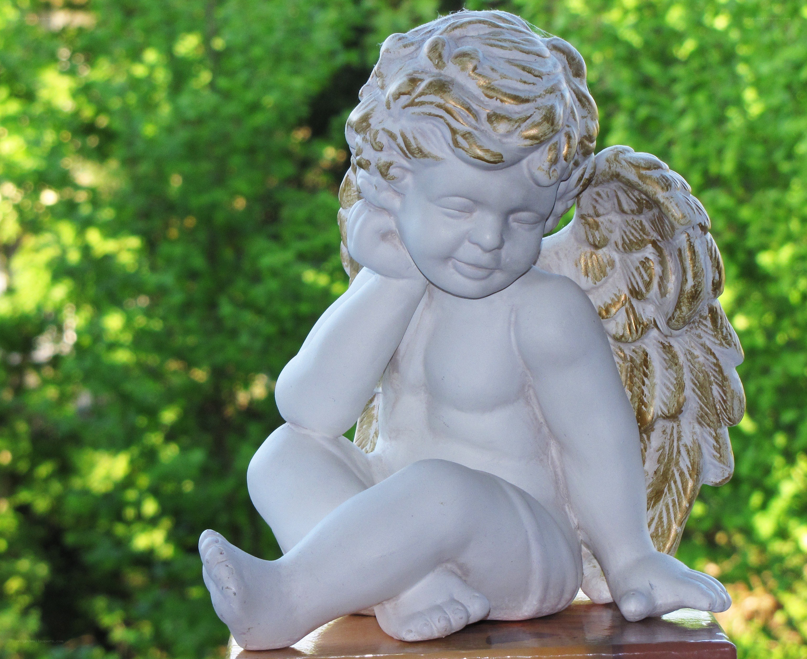 Angel statue with golden wings