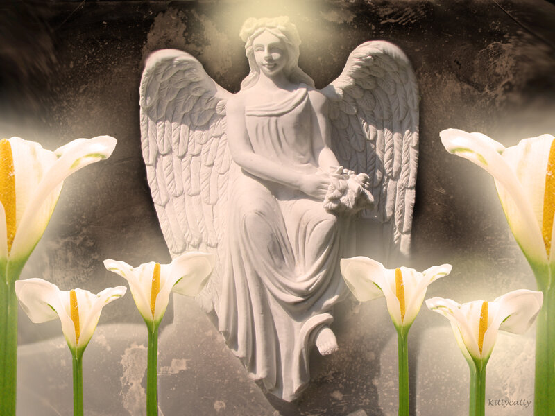 Angel Statue with Lilies