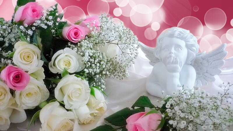 Angel Statue with Roses — Pink, Romantic