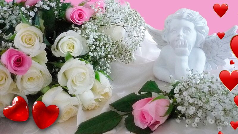 Angel Statue with Roses — Pink