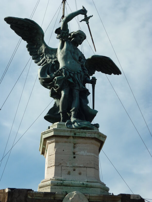 Angel Statue with Sword — Blue, Dramatic