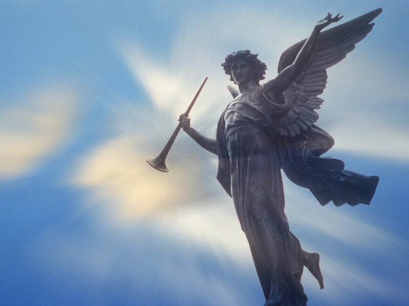 Angel Statue with Trumpet — Blue