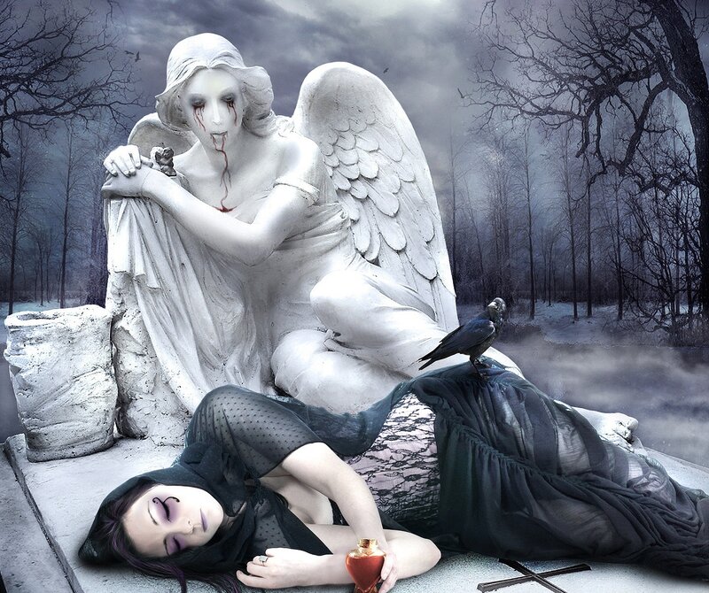 Angel Statue with Woman