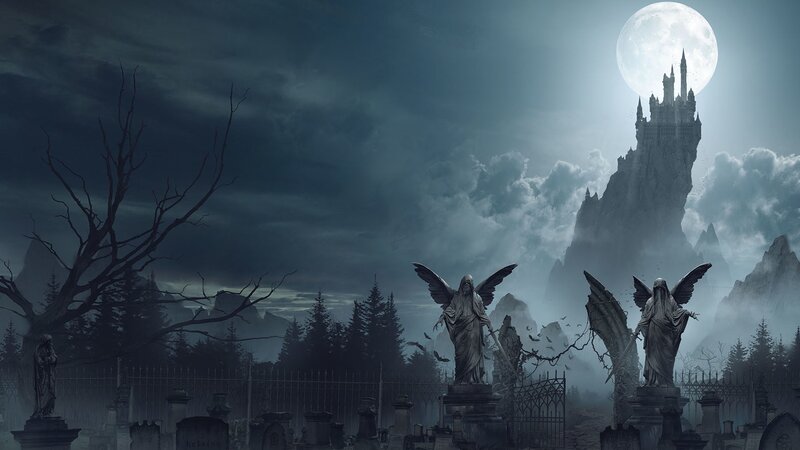 Angel Statues in Cemetery — Gray