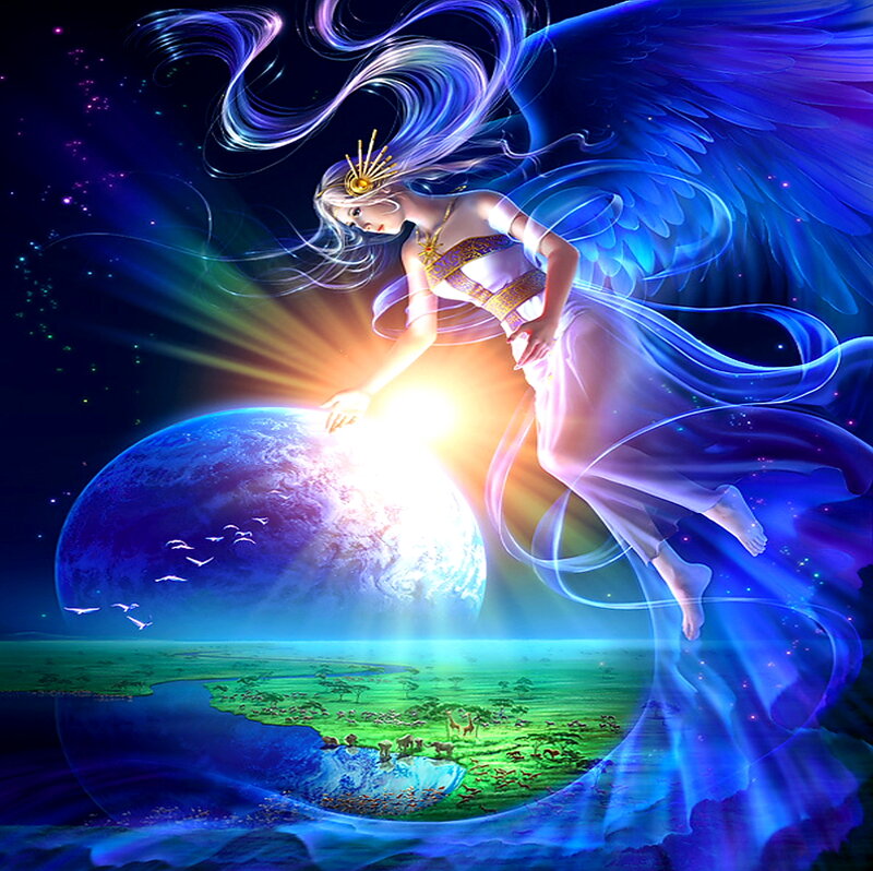 Angel Touching Planet — Blue