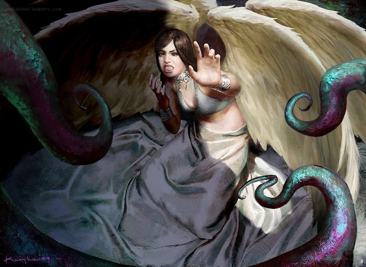 angel under attack by tentacles