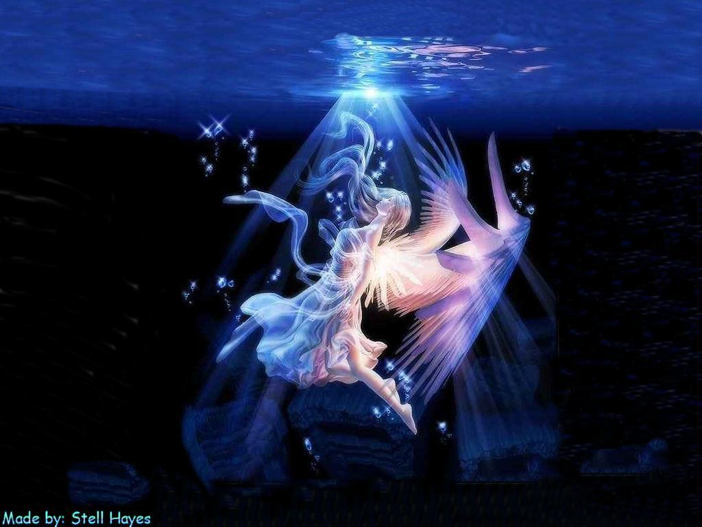 angel underwater with light