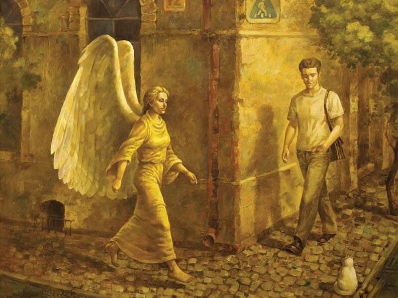 Angel Walking with Man