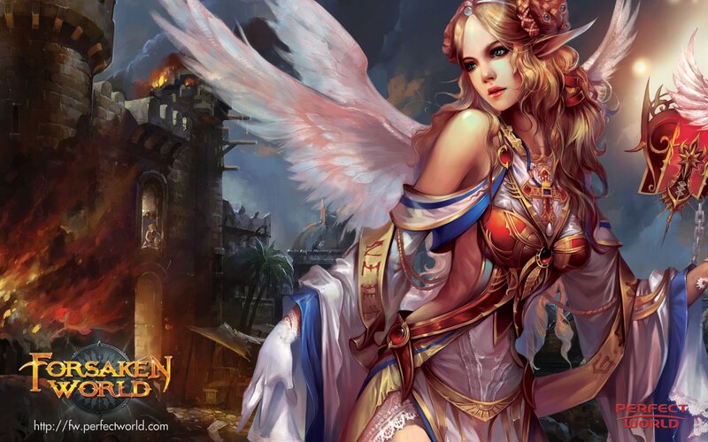 Angel warrior in a burning city