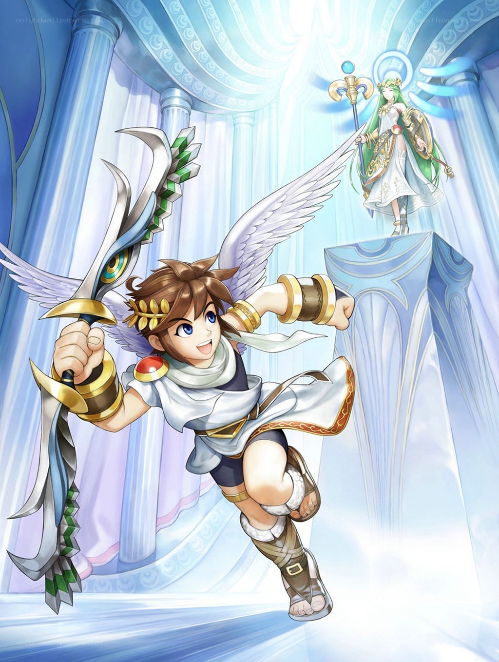 Angel warrior in a divine hall