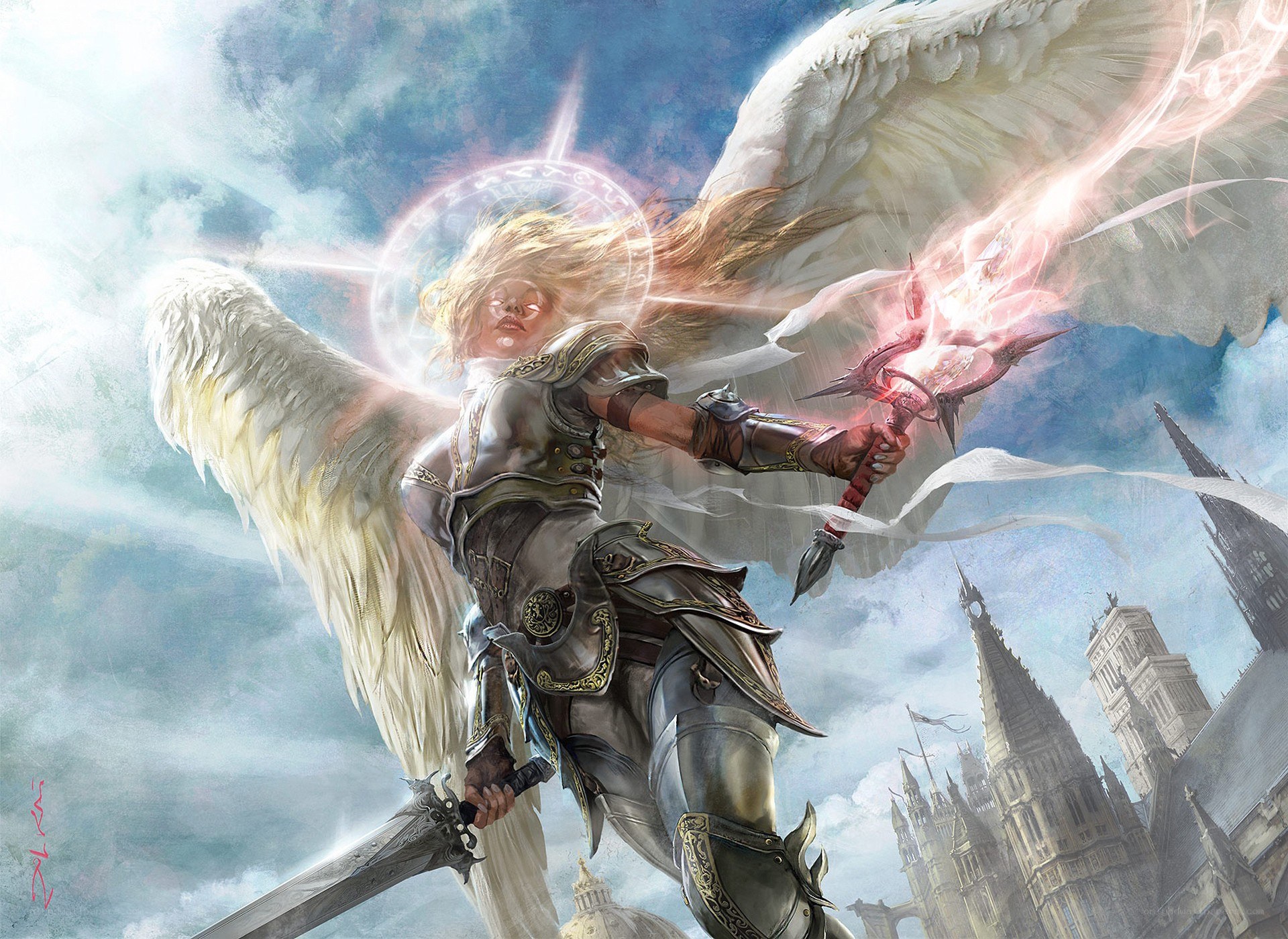 Angel warrior in battle