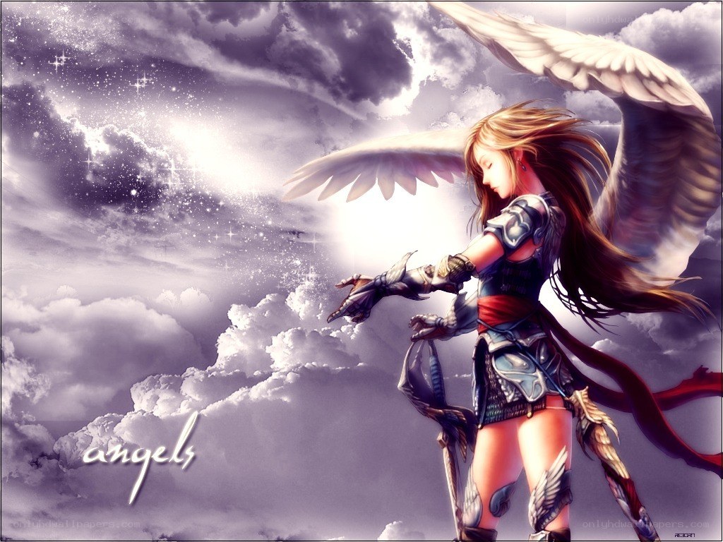 Angel warrior in cloudy sky