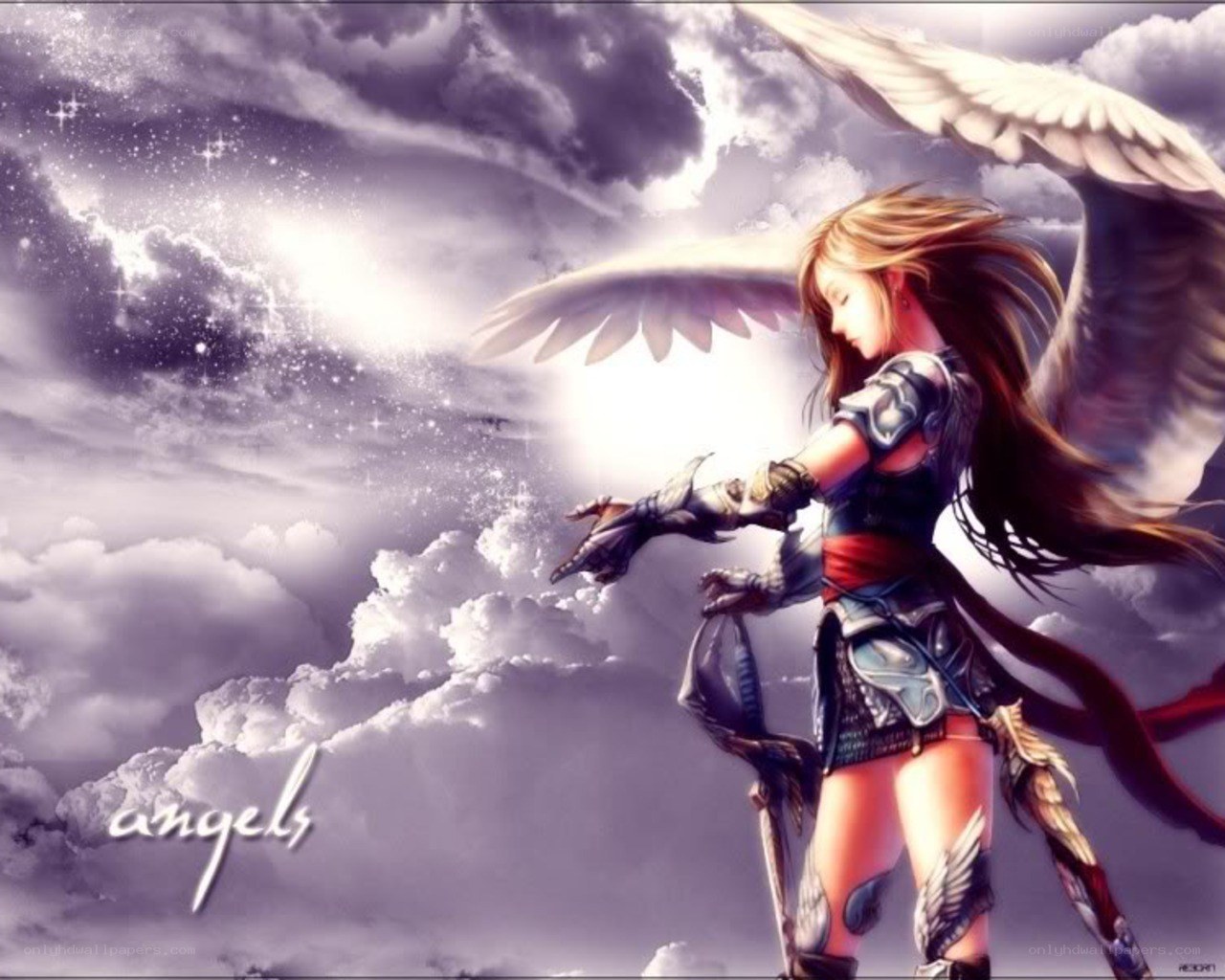 angel warrior in cloudy sky