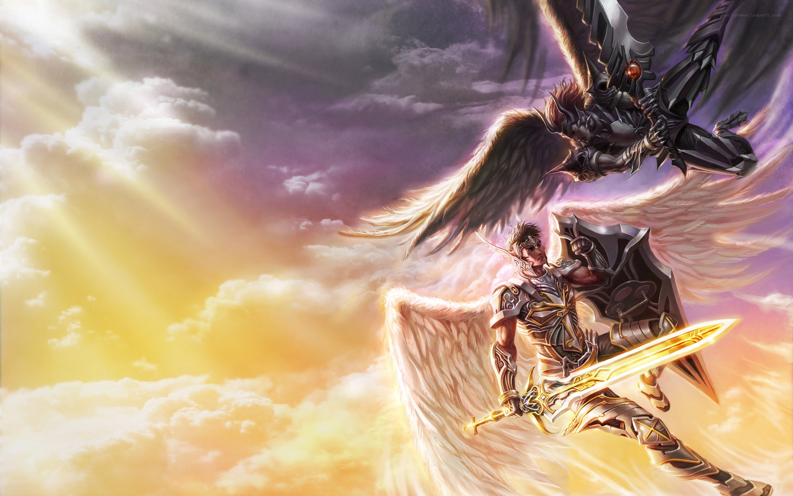 Angel warrior in sky battle