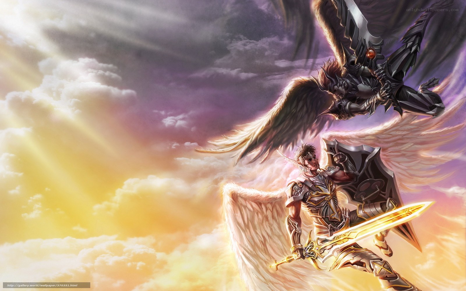 Angel warrior in sky battle