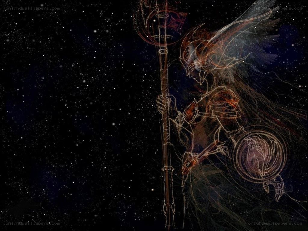 Angel warrior in starry night