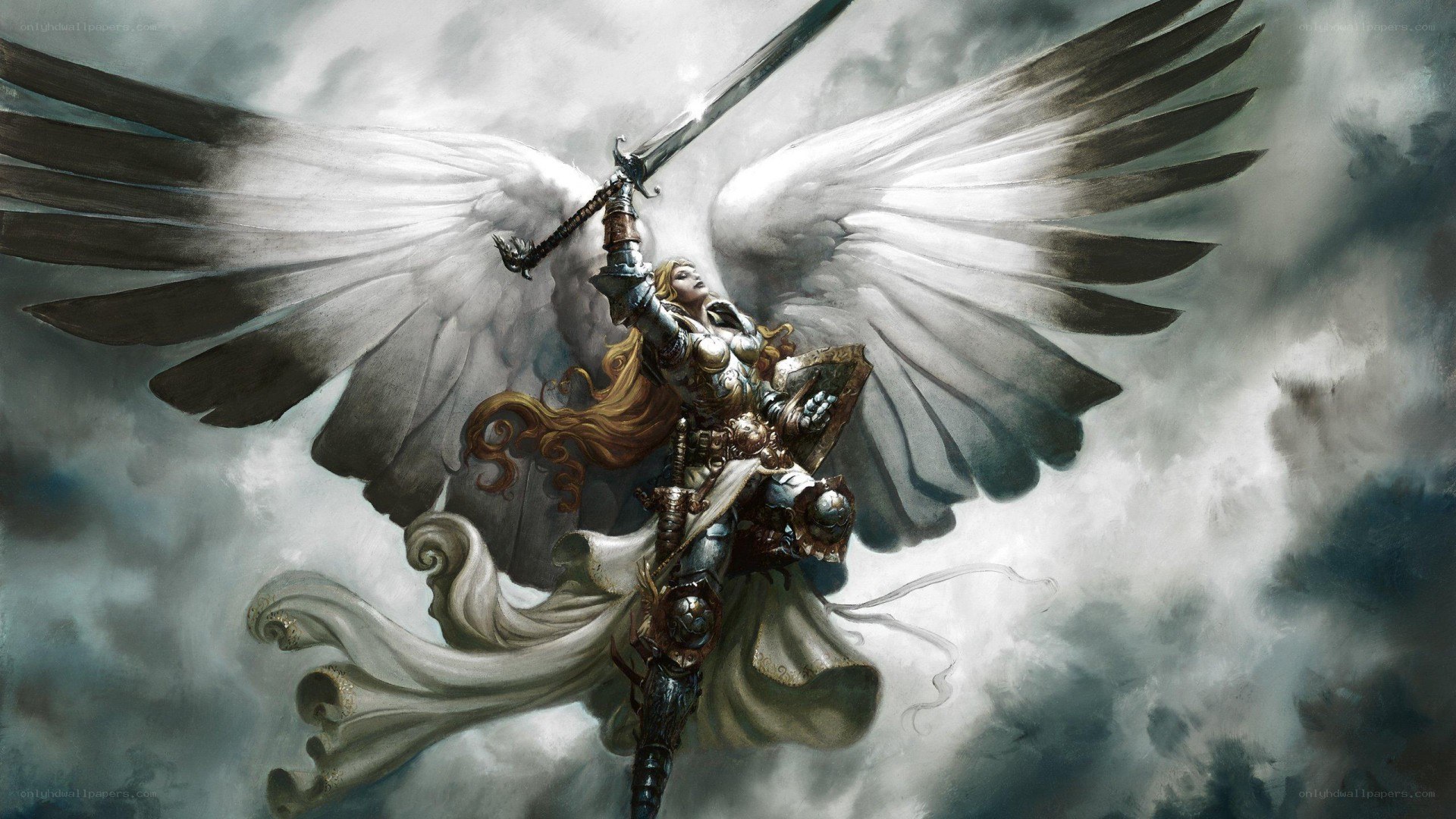Angel warrior in storm