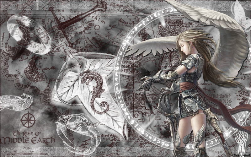 Angel warrior on a fantasy map